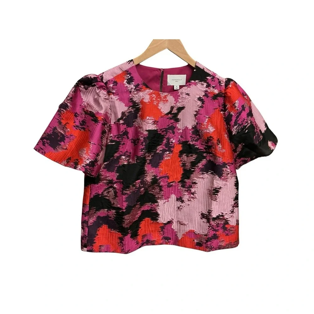 NWOT Tuckernuck Pomander Place Red Pink Jacquard‎ Lyla Blouse Med Classy Elegant